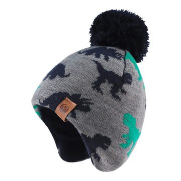 Jangannsa Knitted Baby Hat Scarf Set Winter Warm Boys Girls Beanie Fleece Lining Toddler Kids Hats With Pompom (Gray Dinosaur Ha