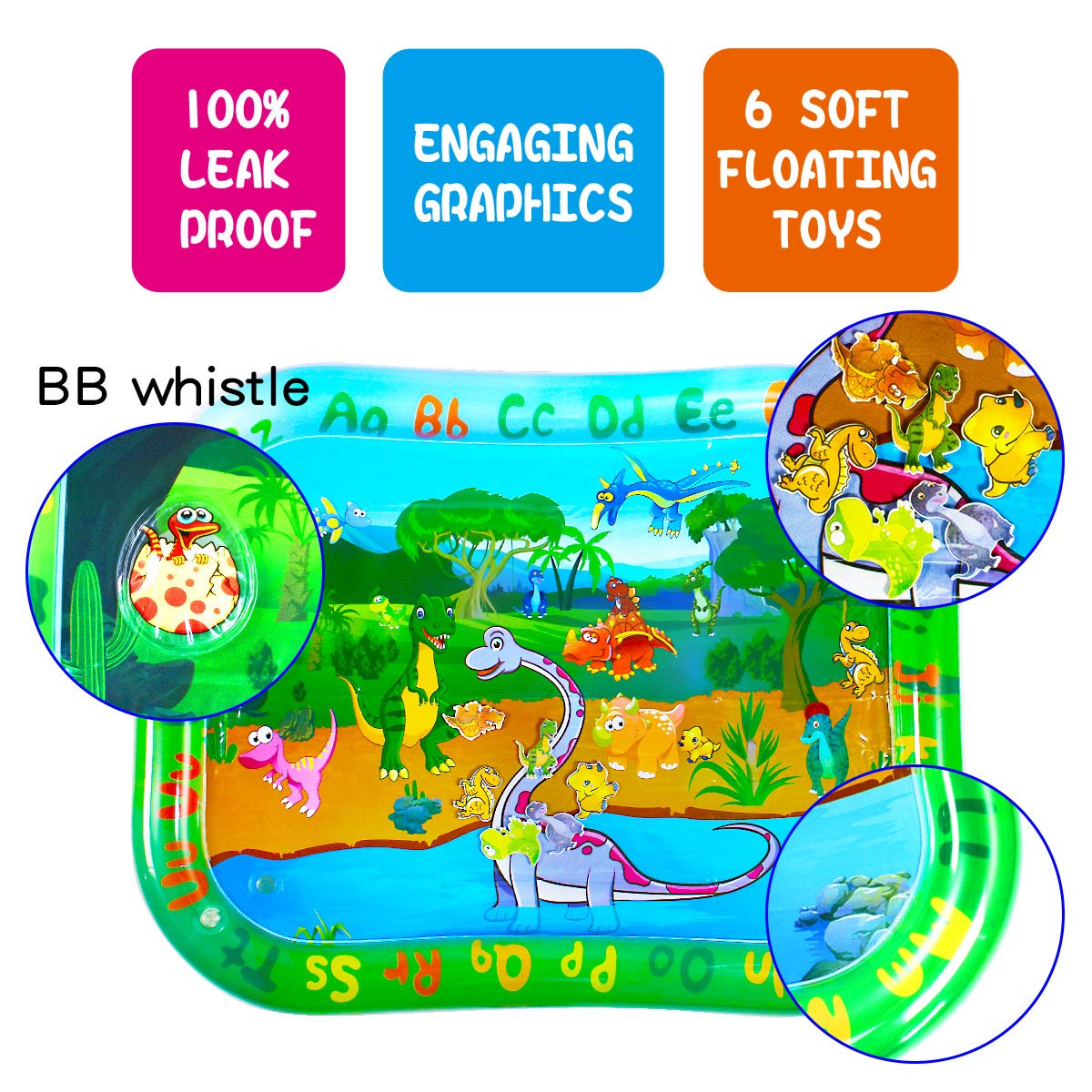 Extra Big Dinosaur Baby Water Mat, Tummy Baby Toys, Inflatable Play Mat Water Cushion Baby Toys, Fun Early Development Activity