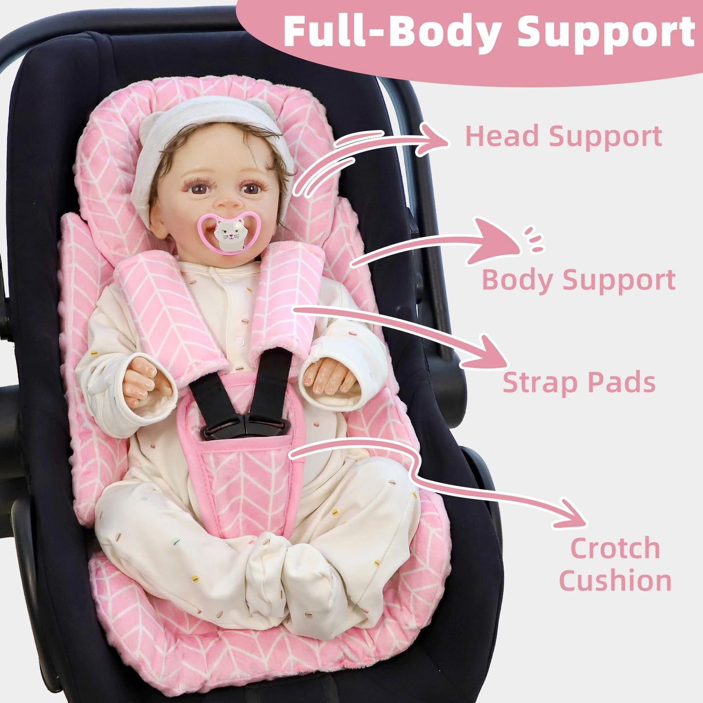 4 In 1 Infant Car Seat Insert, Baby Car Seat Head Body Support For Girls & Boys, Reversible Newborn Car Seat Insert With 3 Extra