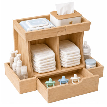 Ajerg Diaper Organizer with Drawer, Wooden Changing Table Organizer