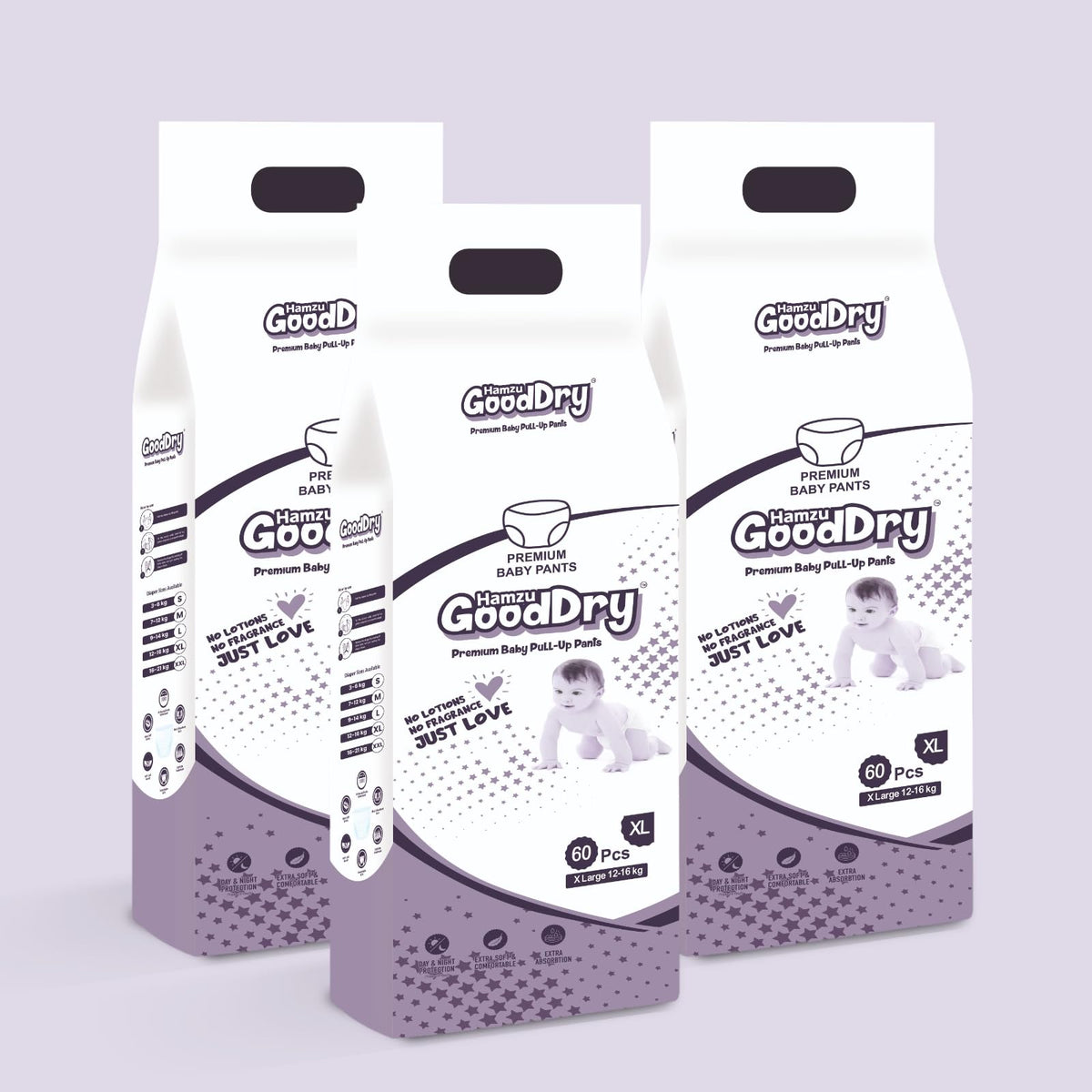 Hamzu Good Dry Baby Pant Diaper Extra Soft Xl Size 180 Piece (1216 Kg) Pack Of 3