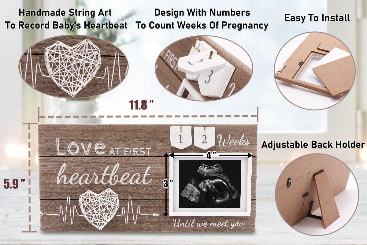 Garybank New Mom Gifts 2024- Love At First Sight Ultrasound Picture Frame, W/ Weekly Pregnancy Milestone Cards & Pregnant Activi