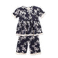 Cherry Crumble Navy Blue White Floral Printed 100% Cotton Half Sleeves V Neck Night Wear Regular Fit Lace Summer Nightsuit for G
