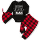 Tuemos Newborn Baby Boy Clothes Lettering Design Romper + Pants + Hat 3Pcs Outfits Set, Black#Plaid01, 0-3 Months