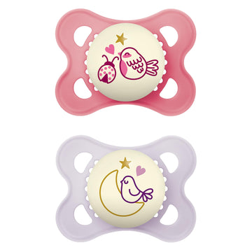 Mam Night Pacifiers (2 Pack, 1 Sterilizing Pacifier Case), Mam Pacifiers 0-6 Months, Best Pacifier For Breastfed Babies, Glow In