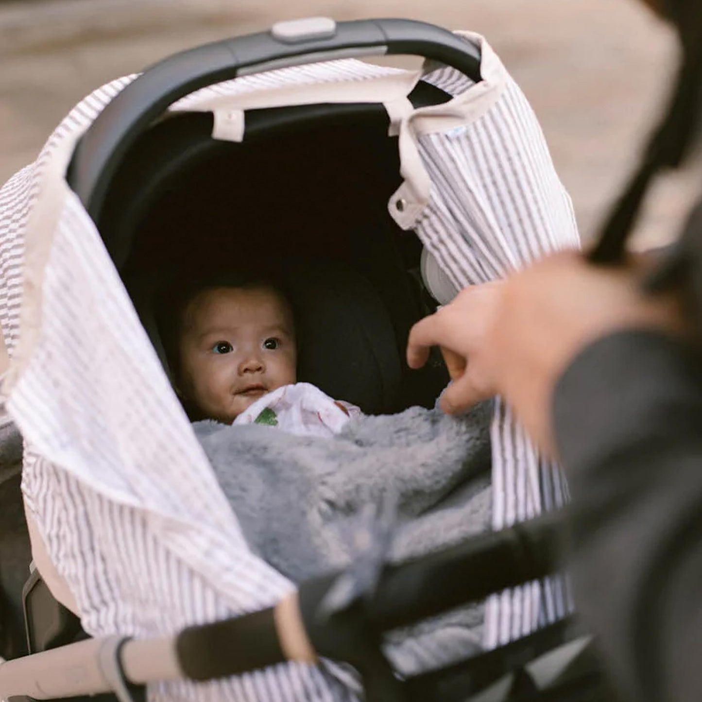 Little Unicorn Breathable Car Seat Canopy | Magnetic Closure Cover & Universal Fit | Protection & Privacy For Baby (Grey Stripe)