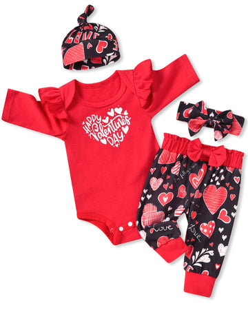 Fioukiay 6 Months Baby Girls My 1St Valentine'S Day Outfits Infant Valentine'S Day Clothes (Red, 6 Months)