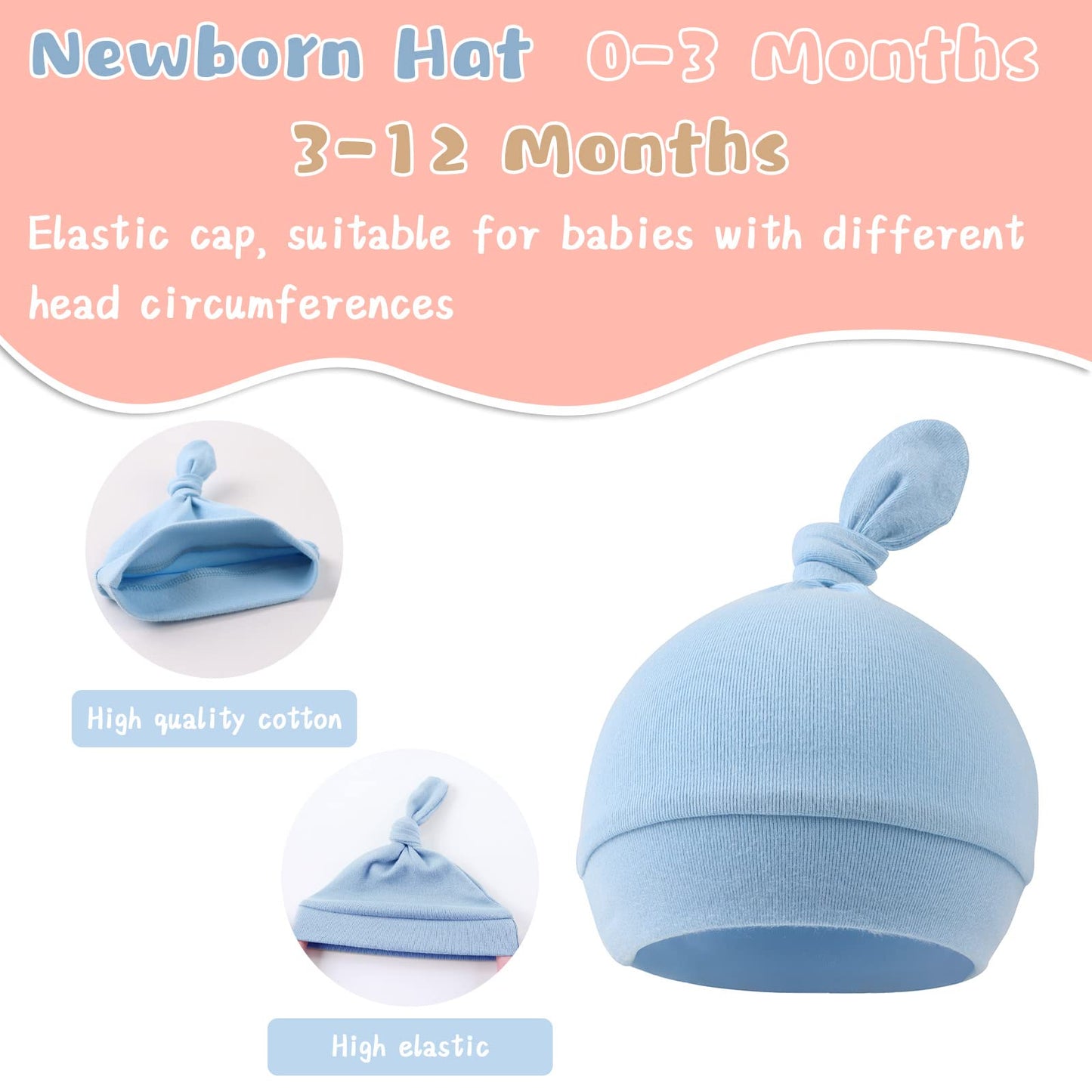 Newborn Hospital Hat Autumn Winter Baby Knot Beanie Baby Boys Girls Hats 0-12 Months (4Pack-E, S)