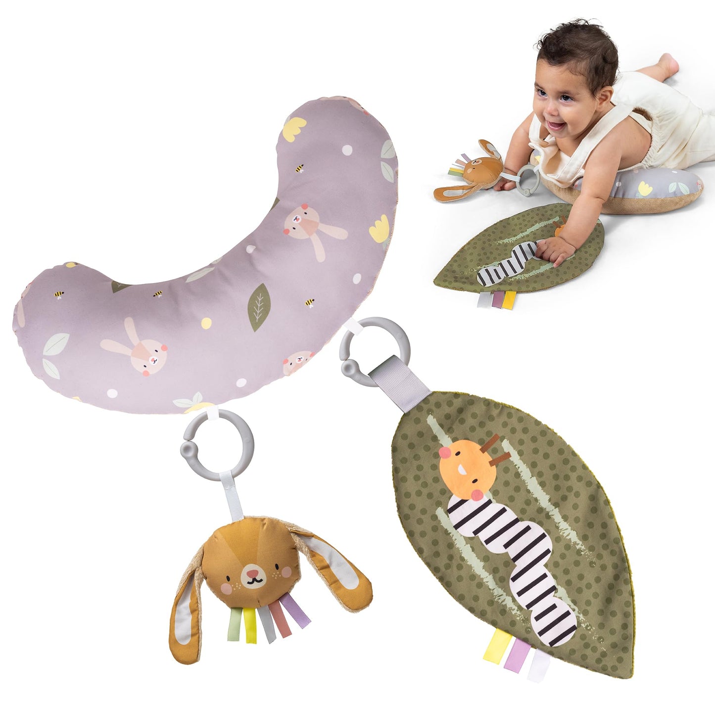 Taf Toys Tummy Time Training Set, Tummy Time Development cushion 0-3 months,Rattle Bunny, Crinckle Leaf Toys Development, Newbor
