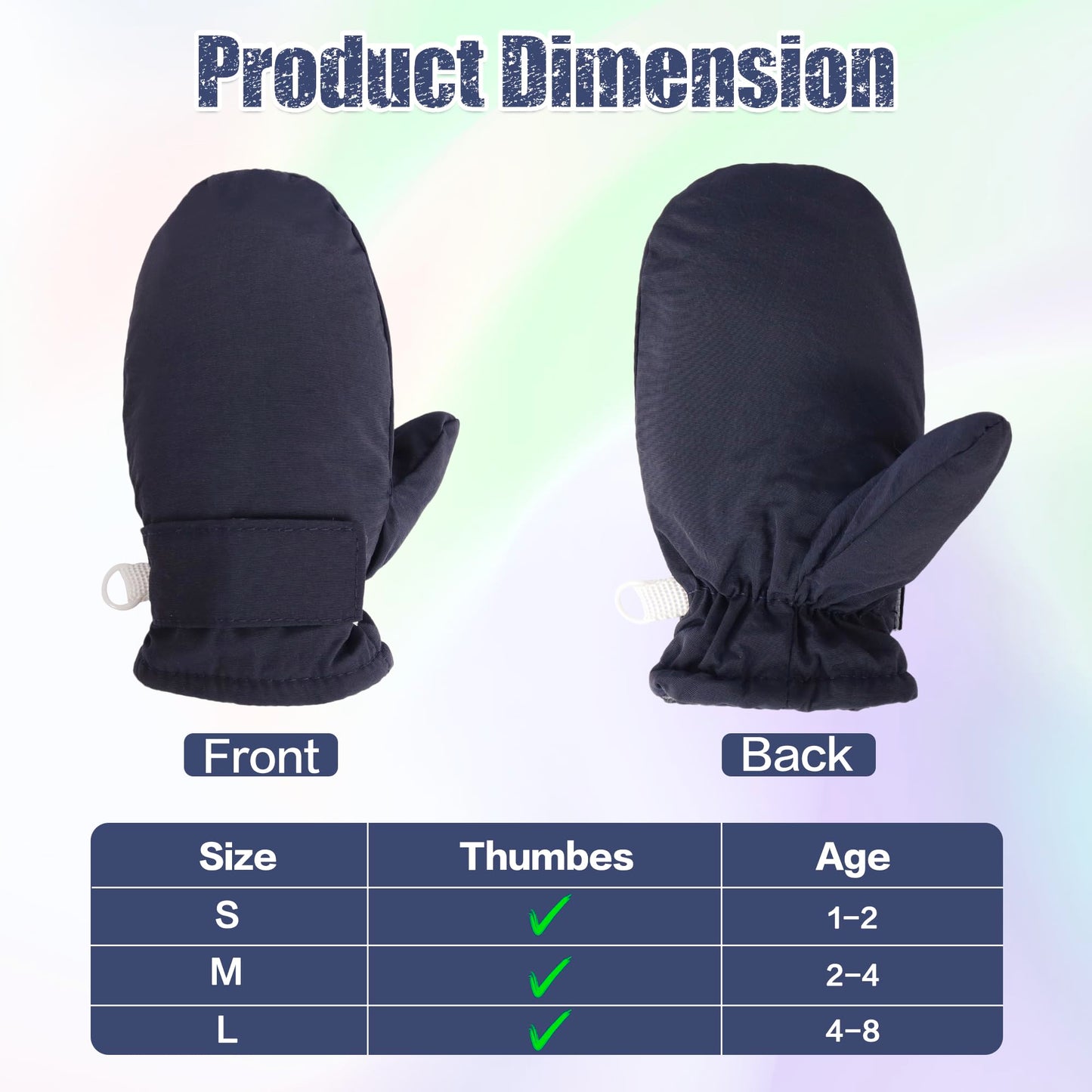 Fynnsure Toddler Mittens & Gloves - Waterproof Snow Gloves For Boys & Girls, 1-2 Years, Solid Navy
