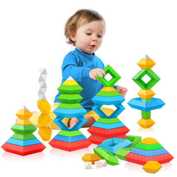 Hieoby Montessori Toys for 1 2 3 4 Year Old Boys Girls Toddlers Preschool Learning Activities 30Pcs Building Blocks Stacking Edu