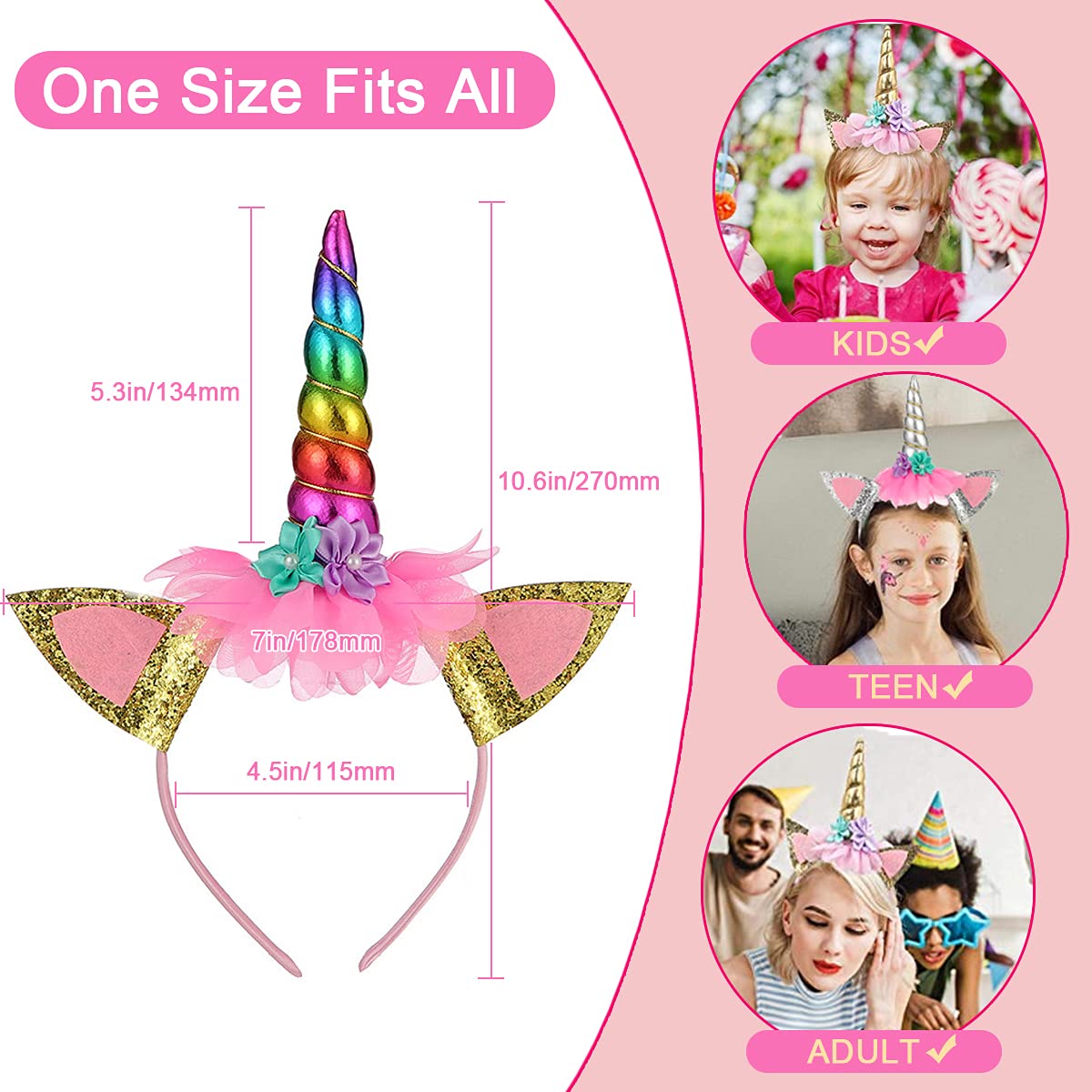 Sunovelties 6 Pack Unicorn Horn Headband Ears Photo Props Birthday Outfit Cosplay Costume Party Supplies For Teens And Adults Gi