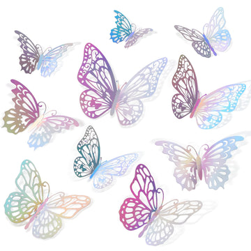 72 Pcs Laser Butterfly Decorations, 3D Butterfly Decoration With 3 Styles 3 Sizes, Removable Butterfly Wall Decor Stickers (Lase