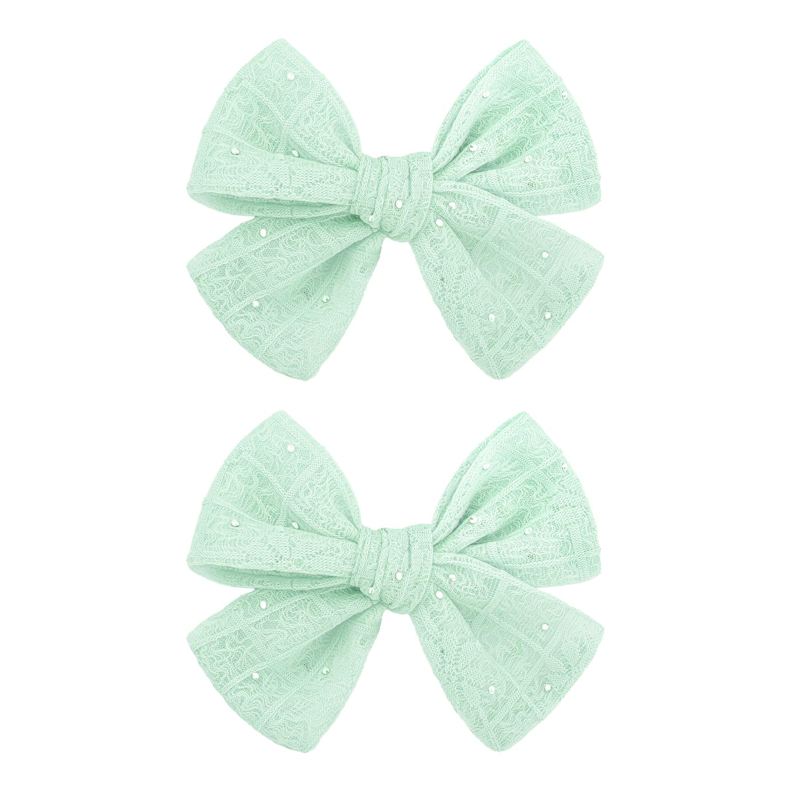 YanJie 2PCS Lace Hair Bow Clips 4 Mint Green Alligator Barrettes Bows with Rhinestone Baby Girl Hair Accessories for Infant Todd