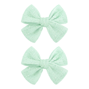 YanJie 2PCS Lace Hair Bow Clips 4 Mint Green Alligator Barrettes Bows with Rhinestone Baby Girl Hair Accessories for Infant Todd