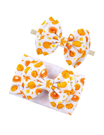 JustMyDress Thanksgiving Turkey Headband Turban Baby Girls Hair Bow Band Accessory JHT01 (2 Pcs-Set E)