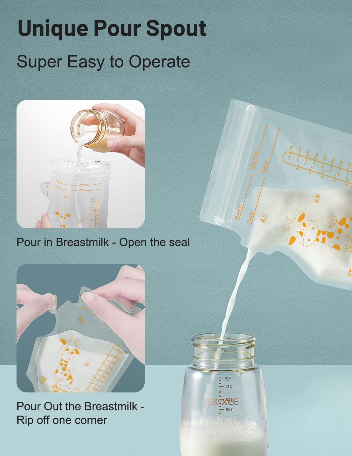Mumgaroo Breastmilk Storage Bag Freezer, 8.5 Oz / 40 Pcs Breast Milk Storage Bags Freezer With Double Zip Lock, Self Standing, P
