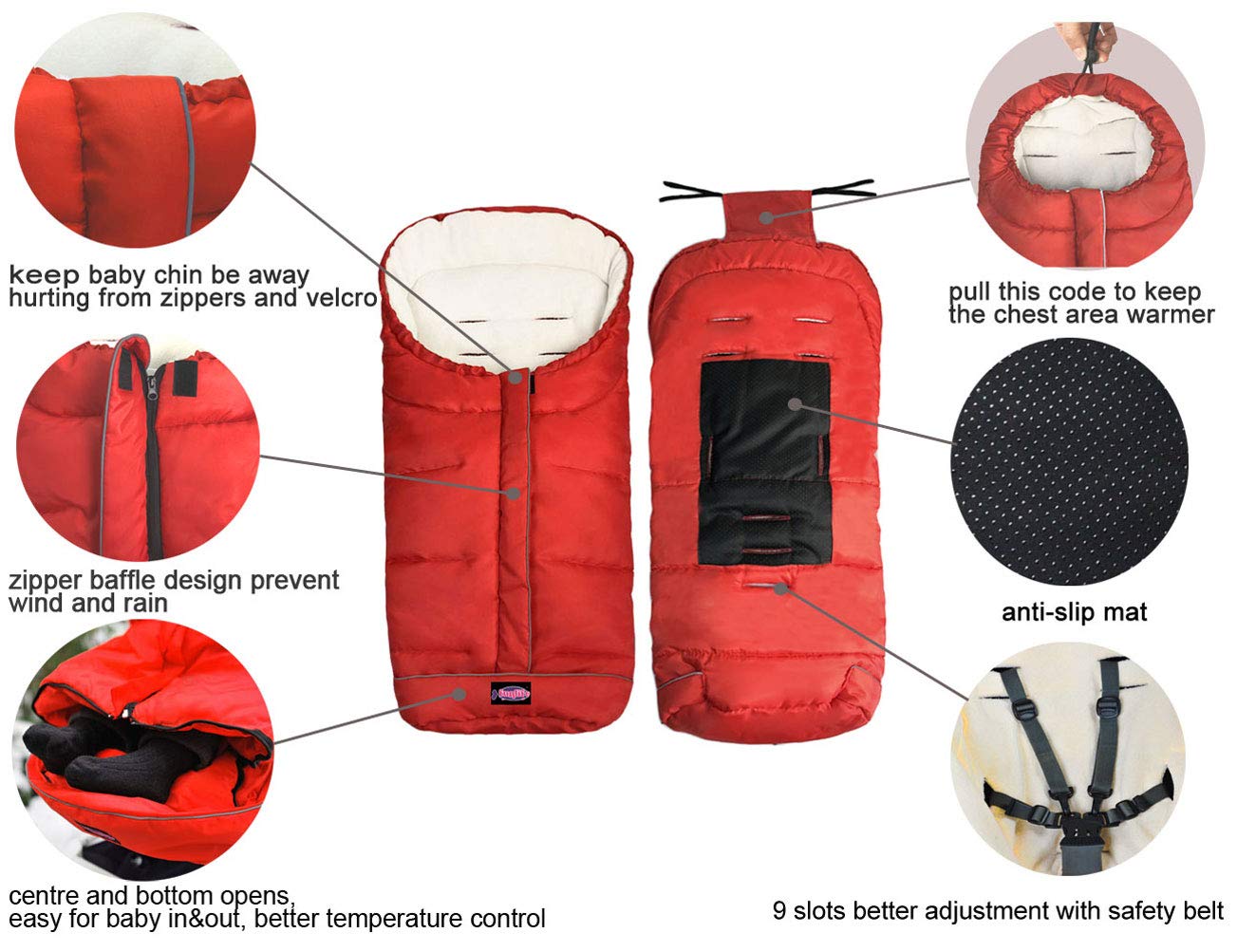 Winter Outdoor Tour Waterproof Baby Stroller Footmuff, Cozy Warm Toddler Sleeping Bag For Most Pushchair, Jogger, Strap Position