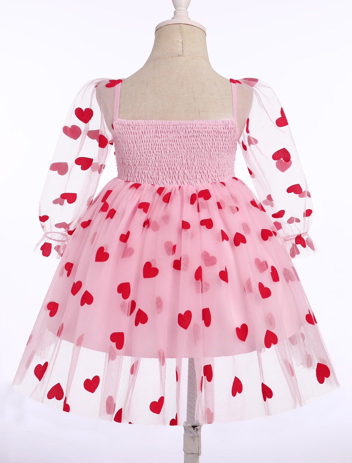 Ibtom Castle Valentines Day Outfit For Baby Girls Mesh Long Sleeve Red Hearts Tulle Tutu Dress Infant First Birthday Flower Girl