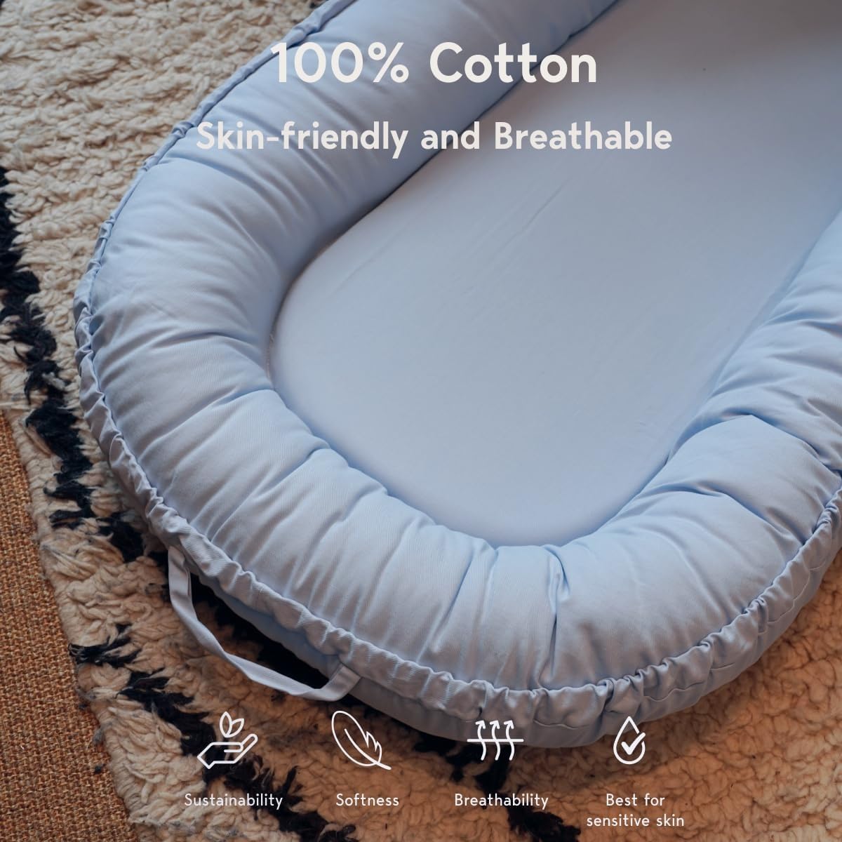 Infant Lounger Cover, 100% Organic Cotton, Newborn Essentials, Baby Gifts | Cover Only (Baby Blue)