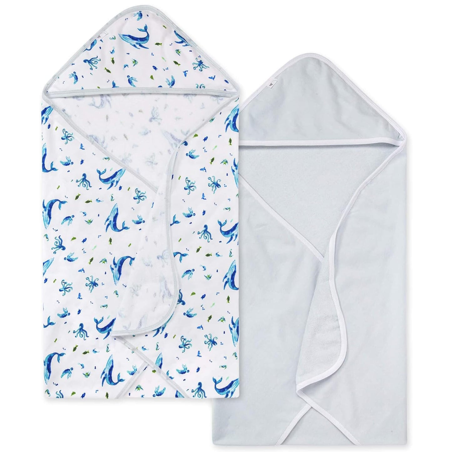 Burts Bees Baby Infant Hooded Towels Whale of a Tale Organic Cotton, Unisex Bath Essentials and Newborn Necessities, Soft Nurser