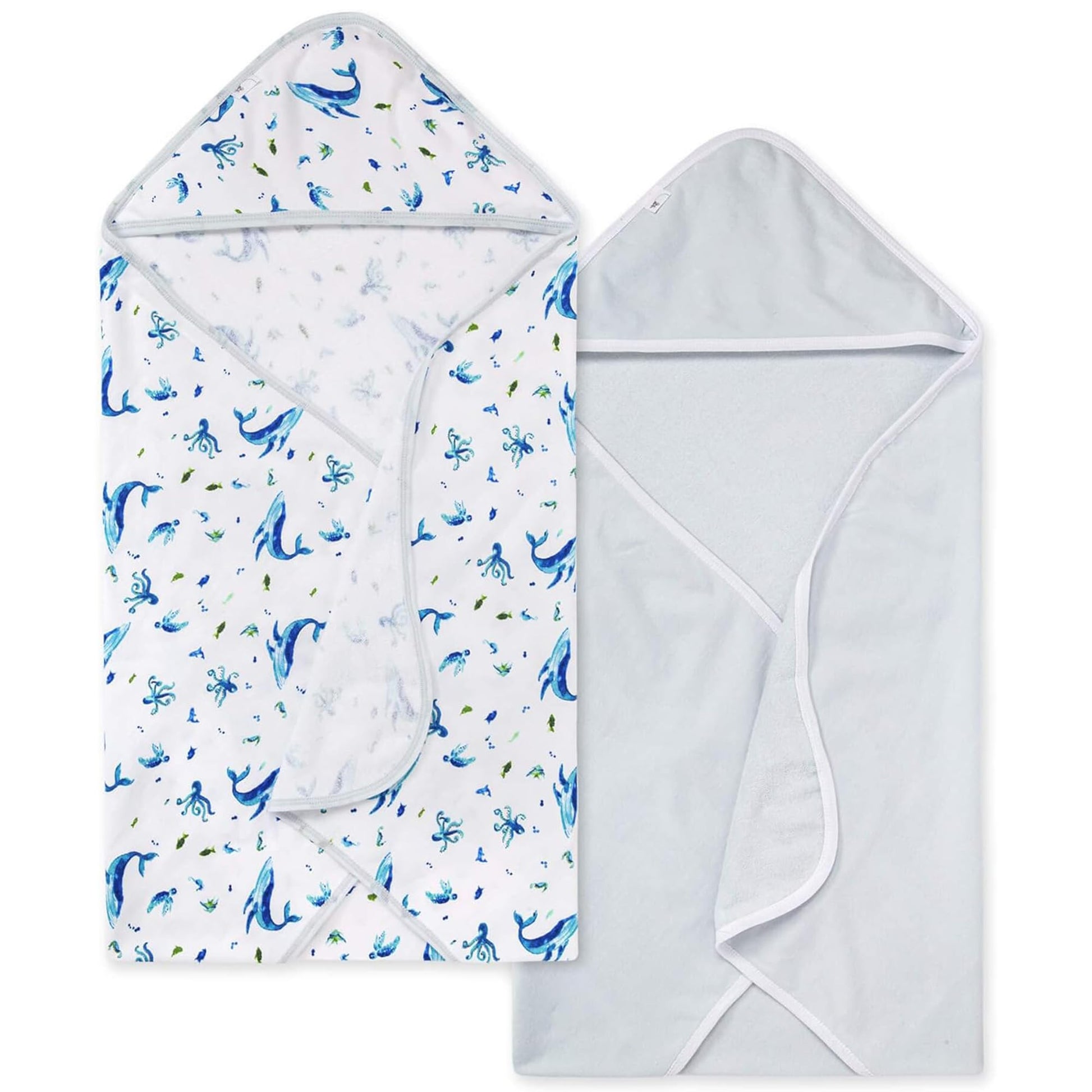 Burts Bees Baby Infant Hooded Towels Whale of a Tale Organic Cotton, Unisex Bath Essentials and Newborn Necessities, Soft Nurser