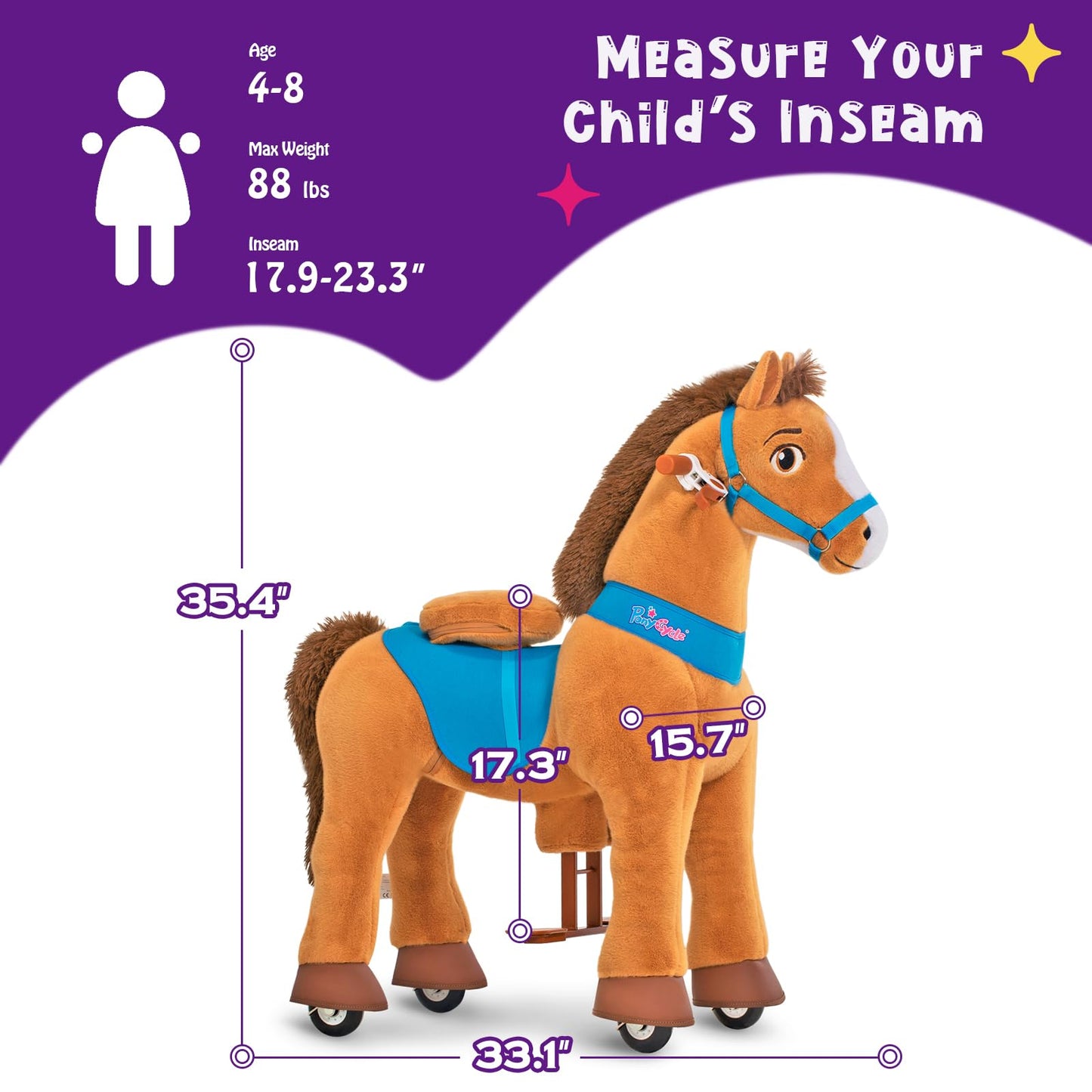 PonyCycle Ride on Horse Toys for Kids Riding Brown Horse Rocking Horse Essential Model E (with Brake/ 35.4 Height/Size 4) Ride o