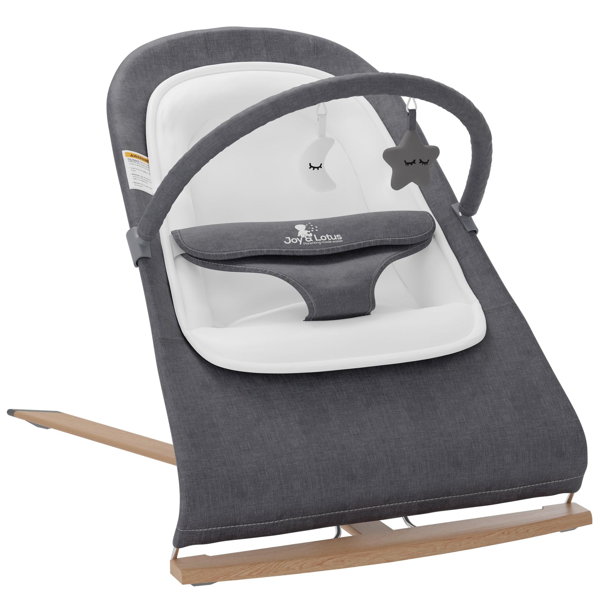 Baby Bouncer with Elegant Wood Accents, Bouncer Seat for Infants, Portable Infant Bouncer with Inner Mattress & Travel Bag