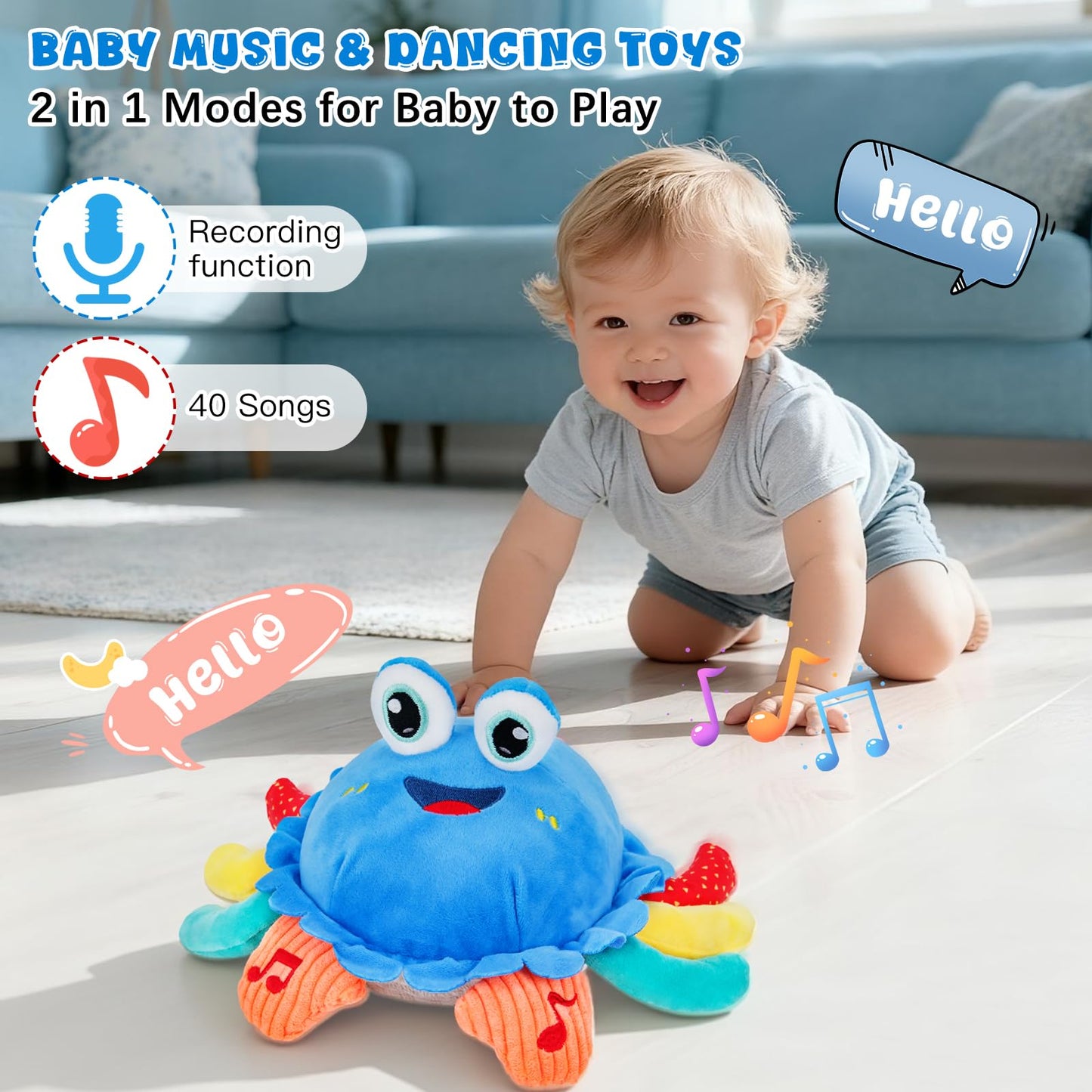 YUANNA Baby Toys 1 Year Old 6-12 Month Tummy Time Toys Crawling Musical Crab Plush Toy Dancing Walking Moving Bouncing Sensory T