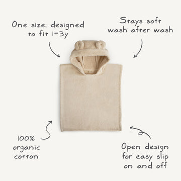 Mushie Poncho Towel For Toddlers And Kids (Fog) | Organic Terry Cotton | Ages 1-3 Years