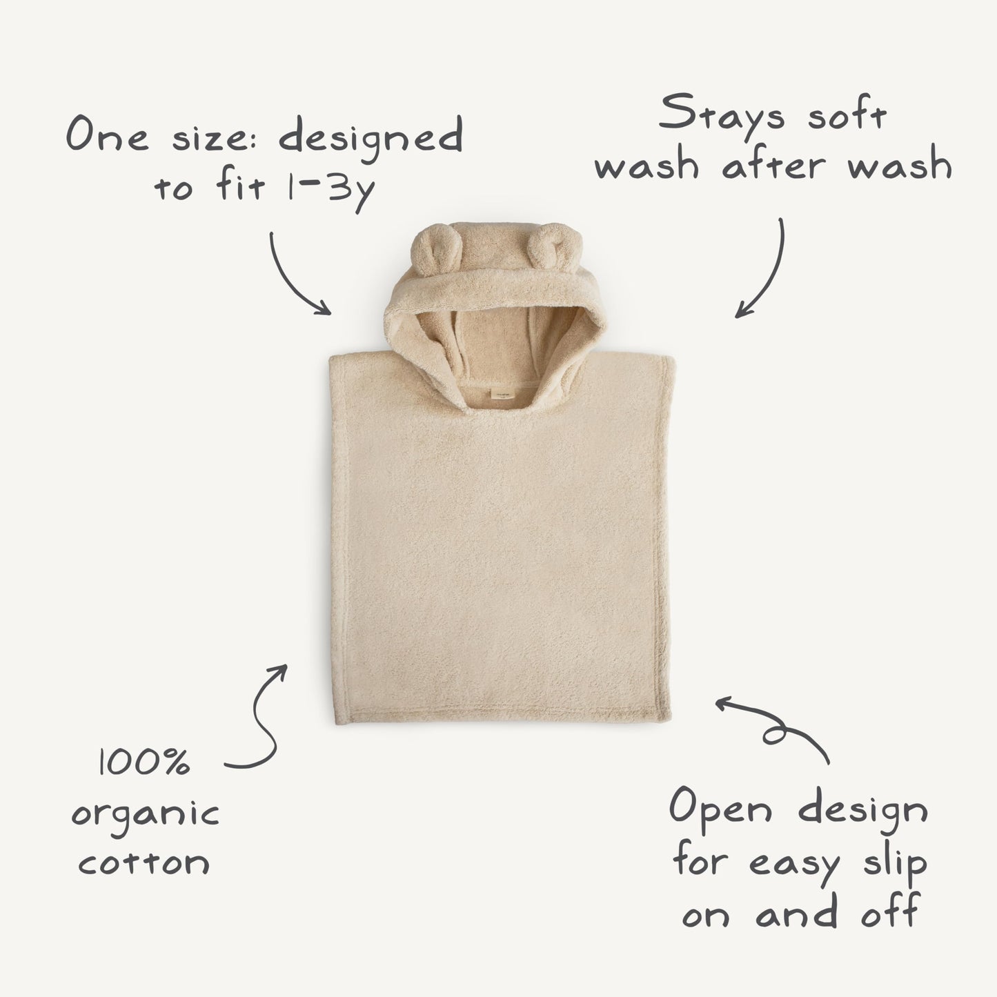 Mushie Poncho Towel For Toddlers And Kids (Moss) | Organic Terry Cotton | Ages 1-3 Years