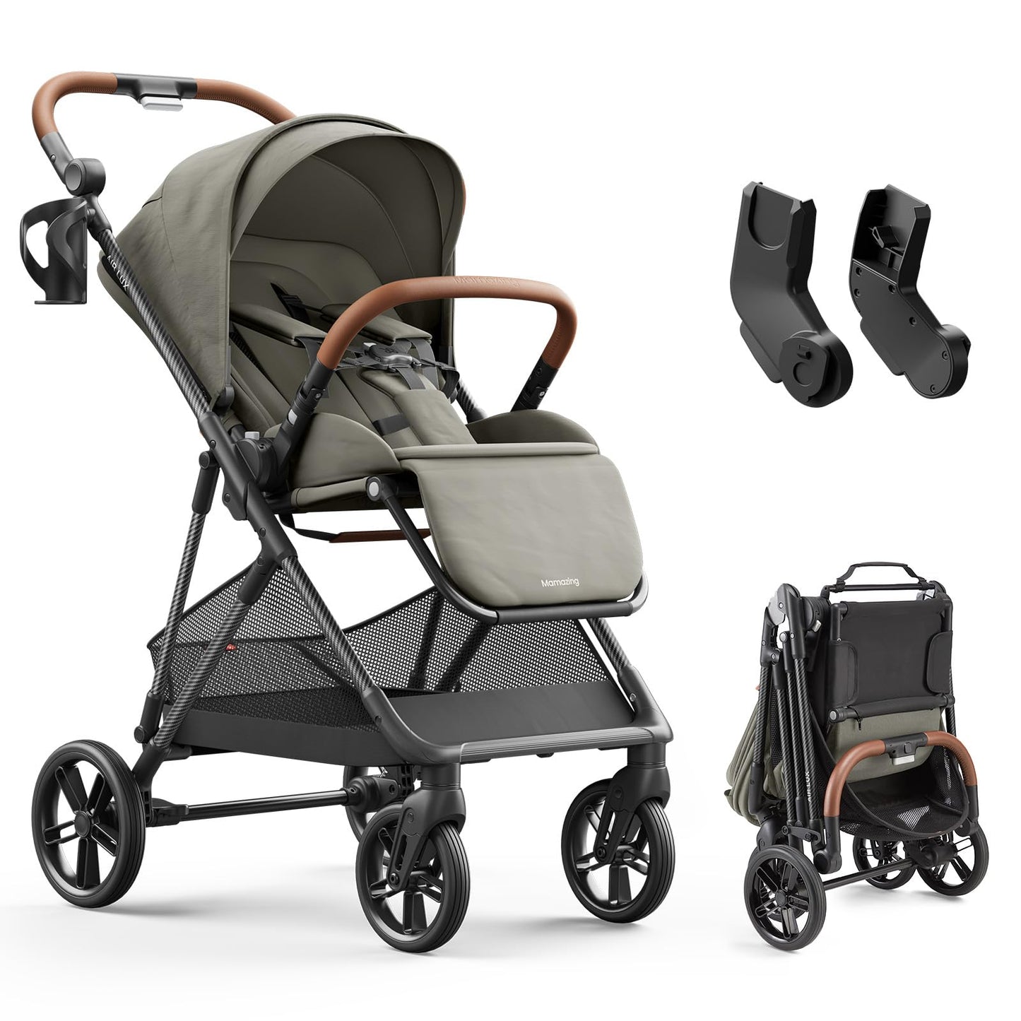 MAMAZING Air Lux Baby Stroller with Carbon Fiber Frame, One-Hand Fold & Reversible Seat, Magnetic 5-Pt Harness, Car Seat Adapter