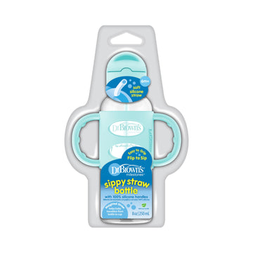 Dr. Brown'S Milestones Narrow Sippy Straw Bottle, Spill-Proof With 100% Silicone Handles And Weighted Straw, 8 Oz/250 Ml, Green,