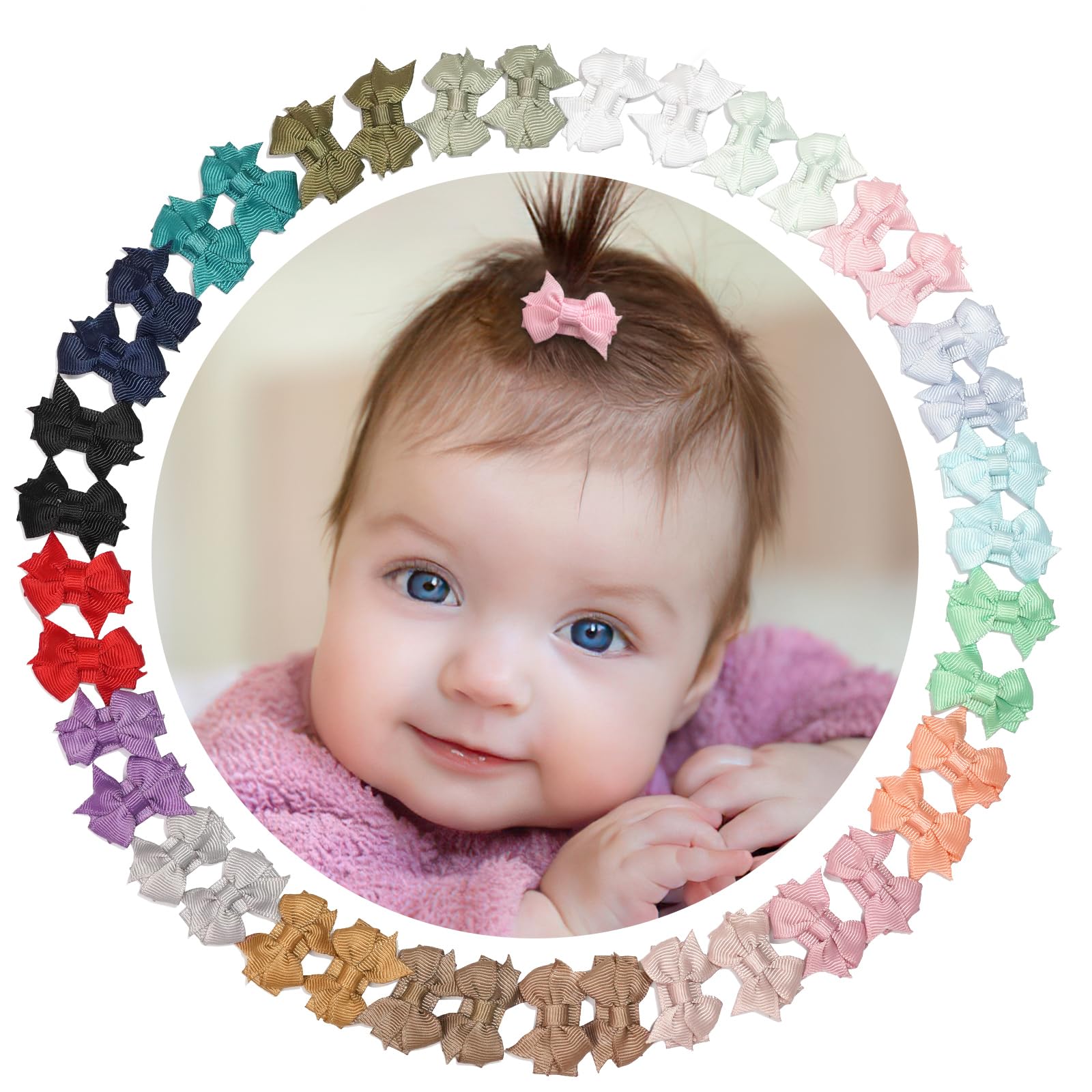 Ded 40Pcs 1.4' Mini Bow Snap Clips, Baby Girls Grosgrain Ribbon Bows Tiny Hair Clips Fine Hair For Girls Infants Toddlers