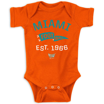 Retro Pennant Baby Apparel For Miami Football Fans (Nb-7T) (Orange Onesie, Newborn)