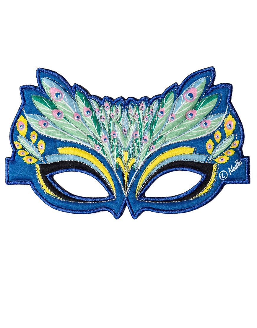 Fanciful Fabric Peacock Mask, 7''L Green