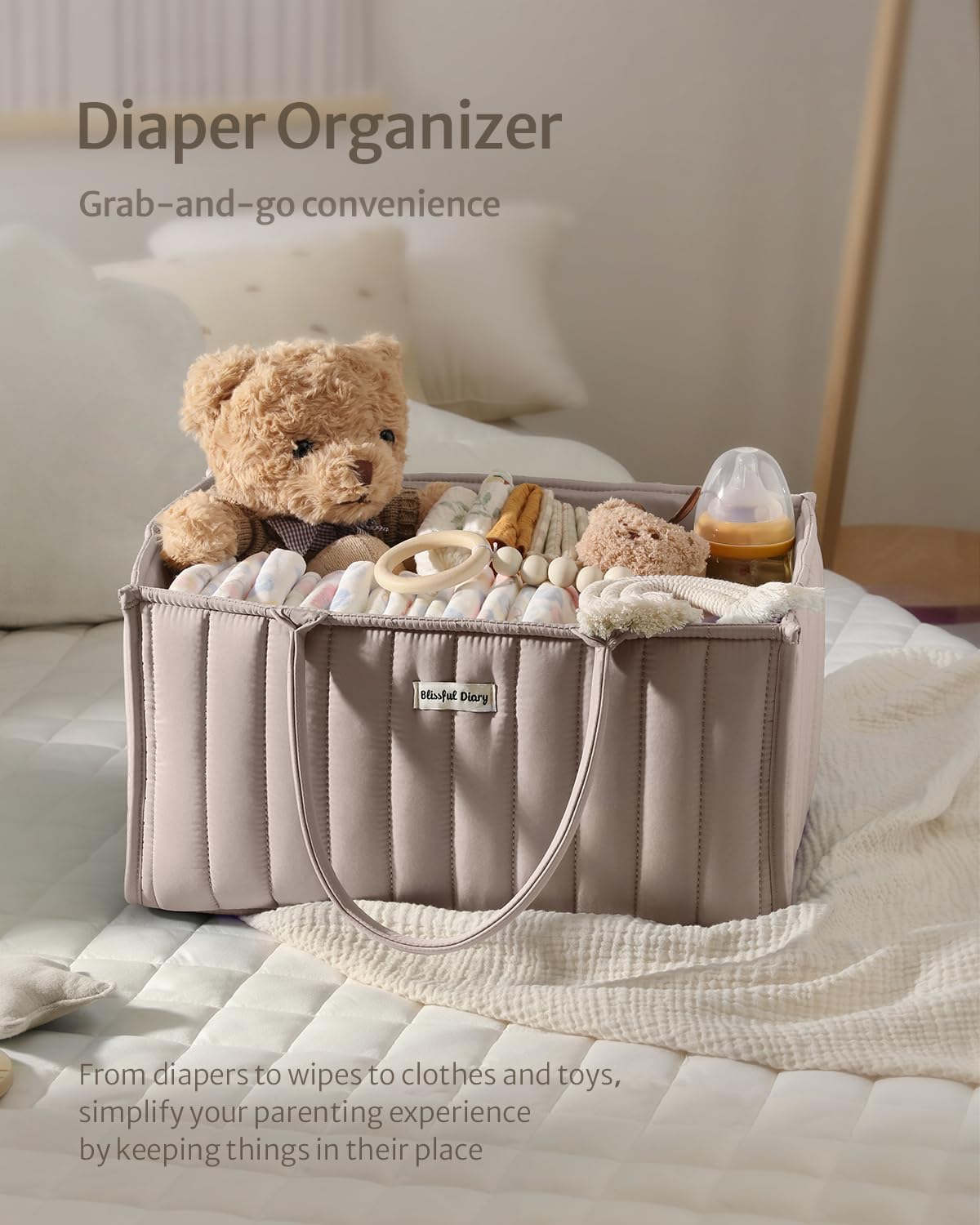 Blissful Diary Baby Diaper Caddy Basket, Baby Shower Caddy For Newborn Boys Or Girls, Baby Diaper Caddy Organizer - Baby Gift Re