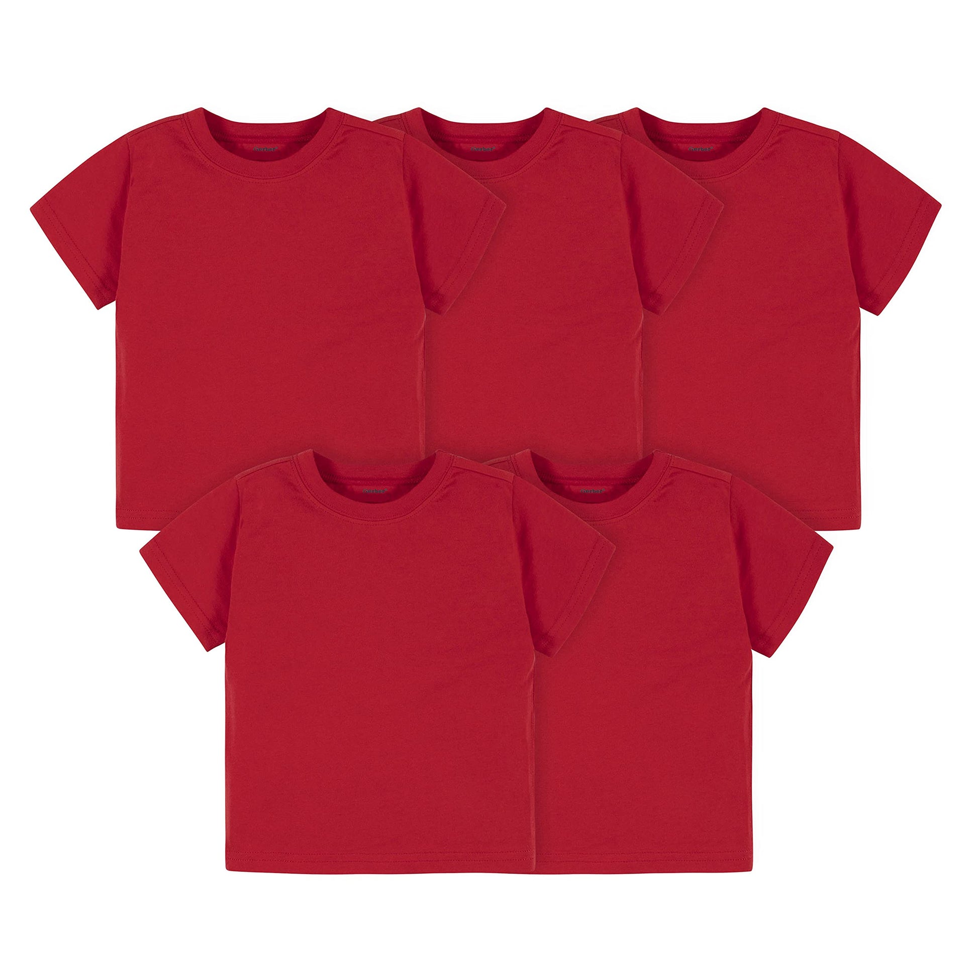 Gerber Baby Toddler 5-Pack Solid Short Sleeve T-Shirts Jersey 160 Gsm, Red, 12 Months