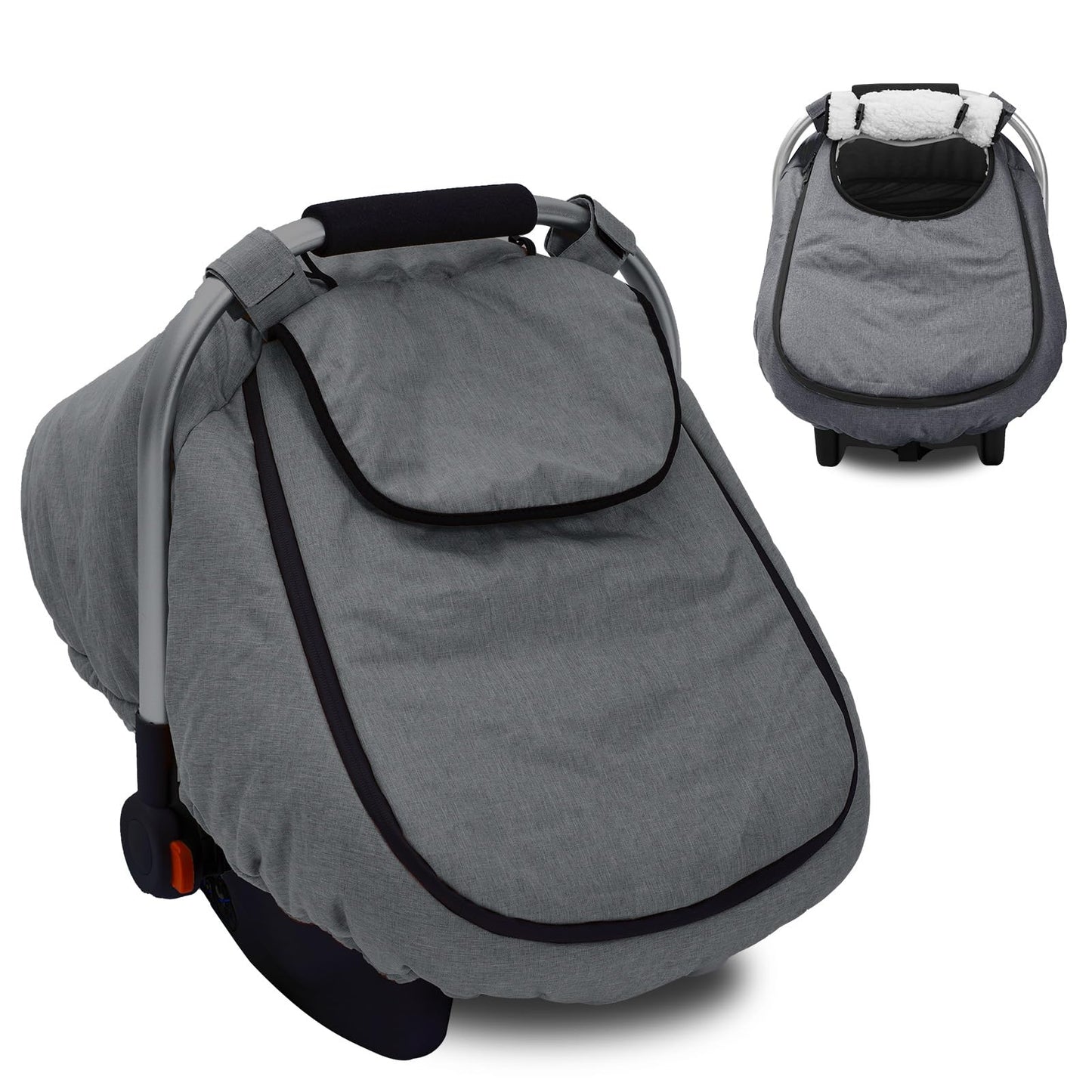 Winter Baby Car Seat Cover, Waterproof Carseat Cover With Zipper Peep Window, Warm Sherpa Fleece Lining, Universal Infant Car Se