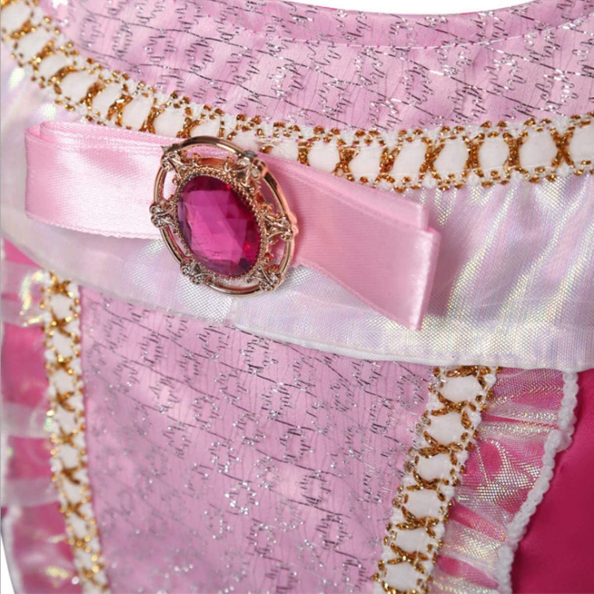 Exyesok Little Girls Princess Aurora Costume Halloween Party Birthday Dress Up Cosplay Outfit, Pink, 4-5T