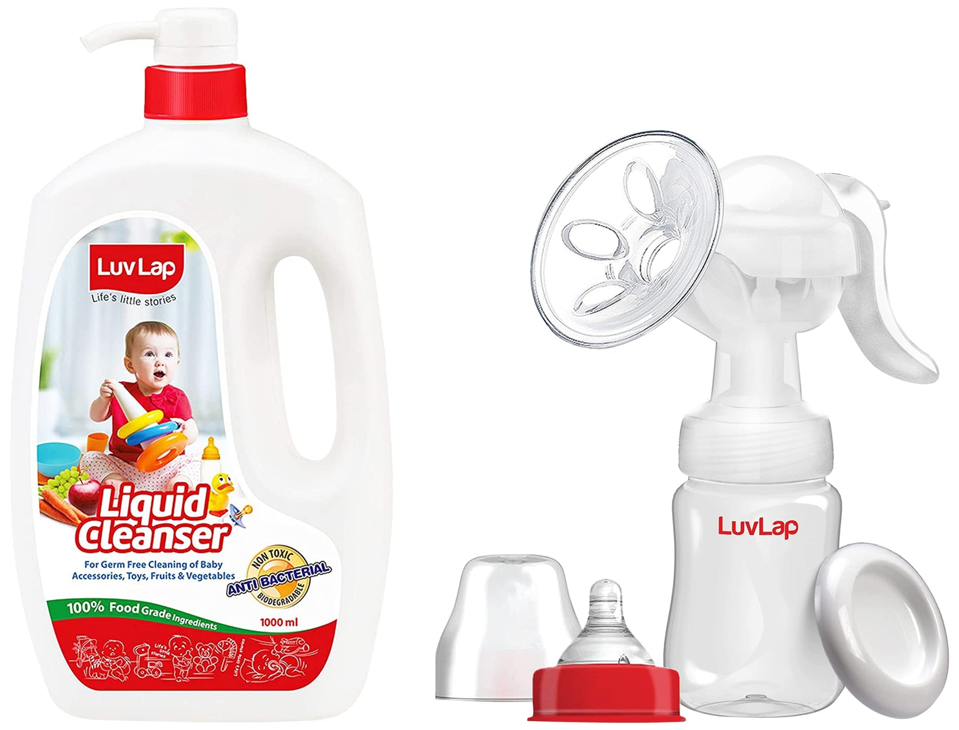 Luvlap Manual Breast Pump, 3 Level Suction Adjustment, Soft & Gentle, Bpa Free&Luvlap Liquid Cleanser, AntiBacterial, Food Grad