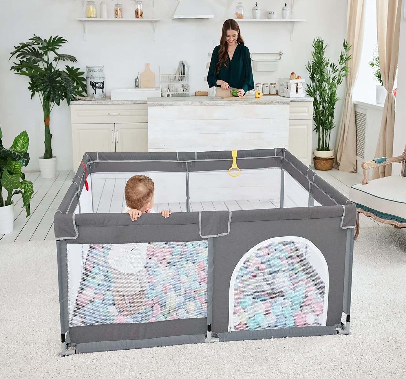 Todale Baby Playpen 50     50    Gray Playpen For Babies And Toddlers, Safe & Sturdy, Small Baby Play Yard With Anti-Slip Base &
