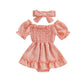 Infant Baby Girls Romper Dress Dot Pattern Short Sleeve Ruched Jumpsuits Skirts Hem Bodysuits Headband (Pink Dots,0-6 Months)