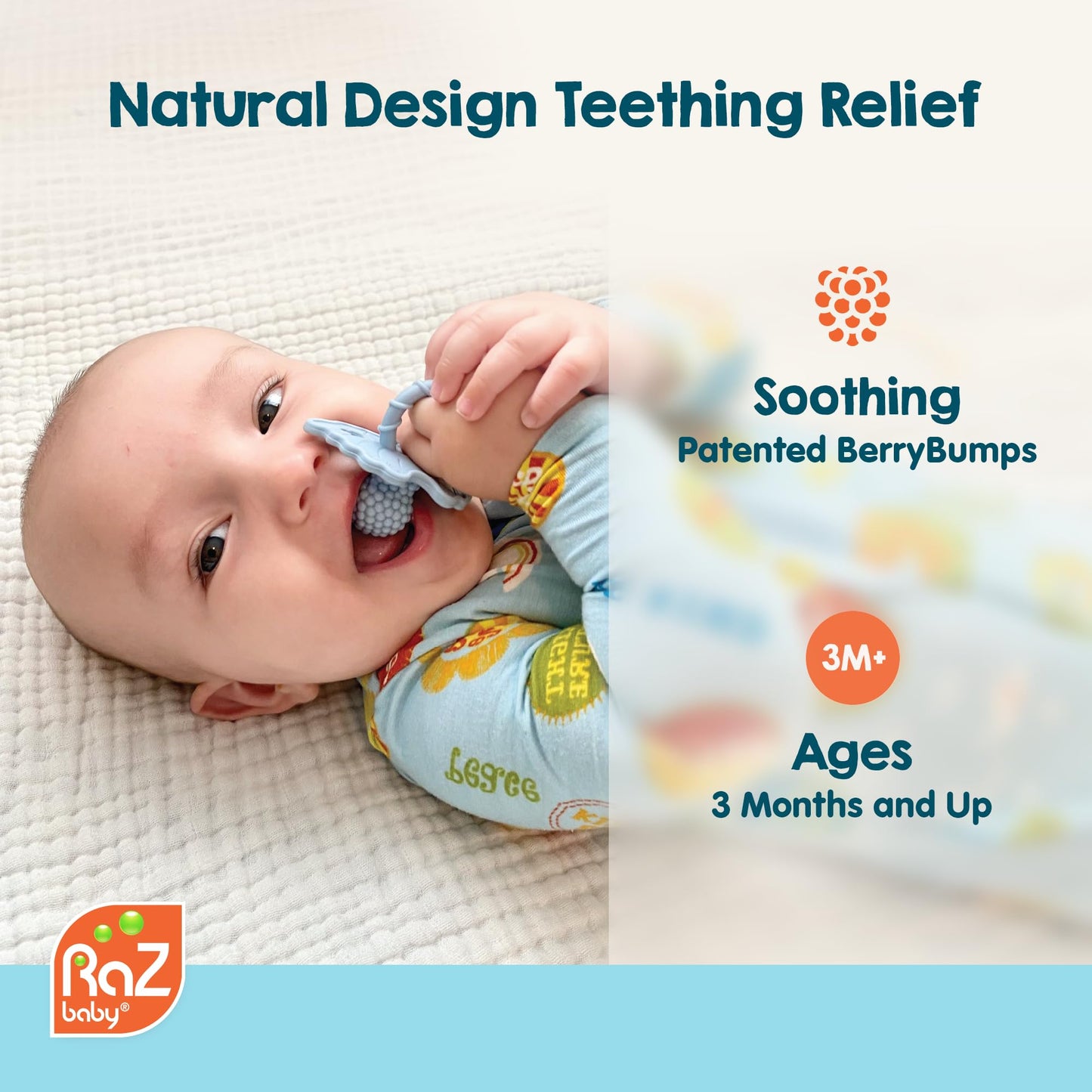 RaZbaby 2-Pack Silicone Berrybumps Baby Teething Toys - BPA Free, Hands Free Design, Teething Relief