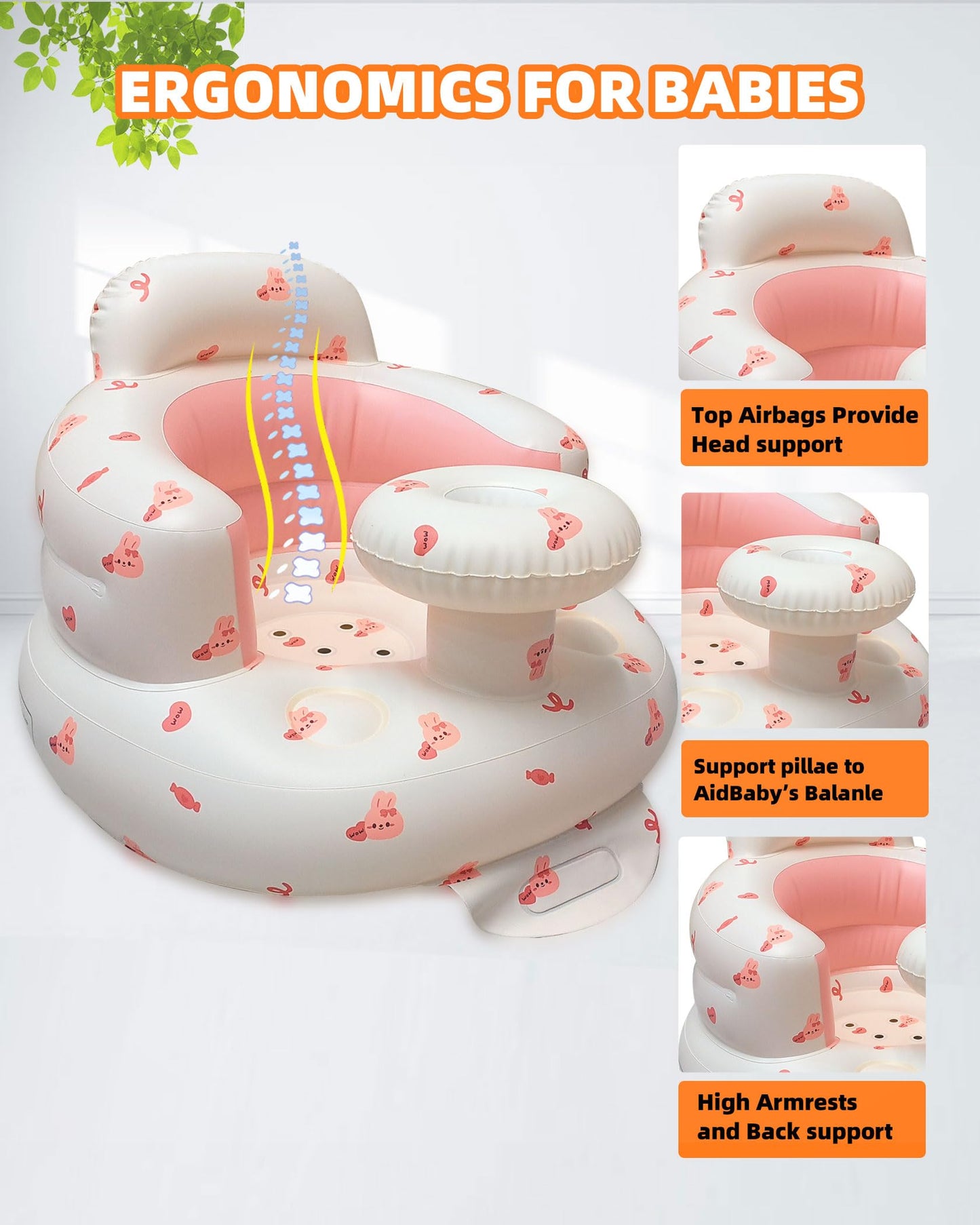 Agitvps Upgrade Inflatable Baby Seat With Tray For Babies 3-36 Months, Built In Air Pump Bumbo Seat With Tray, Load-Capable Baby