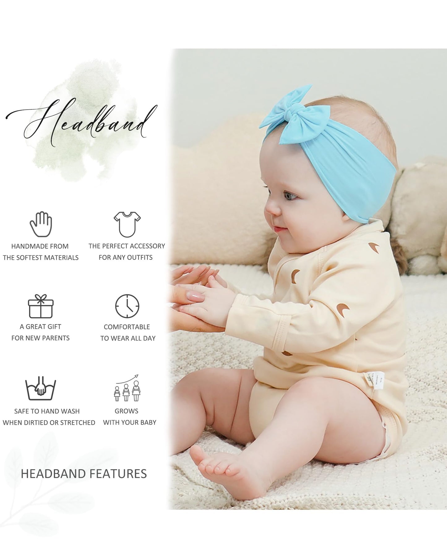 Jollybows 12Pcs Baby Nylon Headbands With Bow Elastic Hairband For Girls Newborn Infant Toddlers Kids Hair Accessories- Soft Lig