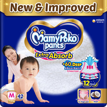 Mamypoko Pants Extra Absorb Baby Diapers, Medium (M), 42 Count, 712 Kg