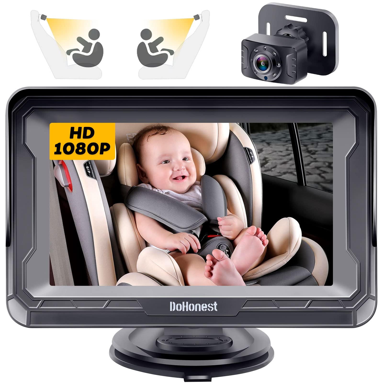 Dohonest Baby Car Camera Hd 1080P: 360 Rotating Plug And Play Easy Install 3 Mins Rear Facing Car Baby Monitor With Camera Cryst
