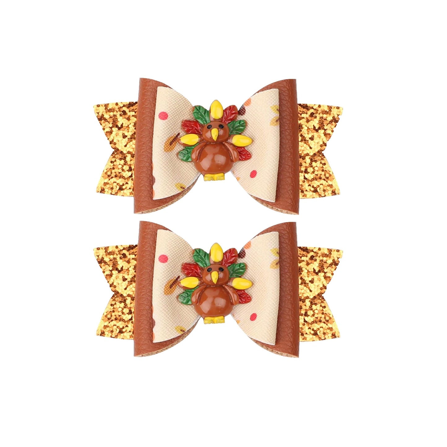 Baby Thanksgiving Turkey Hair Bows Clips Hair Barrettes Hair Accessories for baby Girls.(F173) (Orange Turkey)