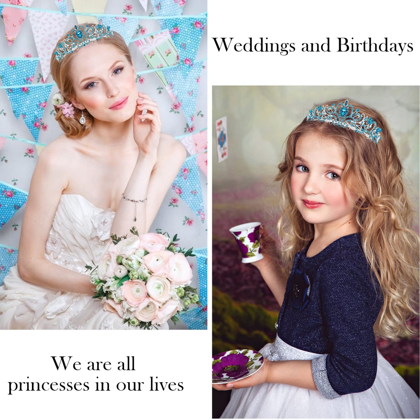 Blue Princess Birthday Crown - Happy Birthday Tiara Headband & Decoration